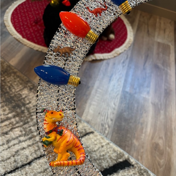 Christmas holiday wreath homemade handmade blue orange bulbs dinosaurs kids 18” - Picture 4 of 6